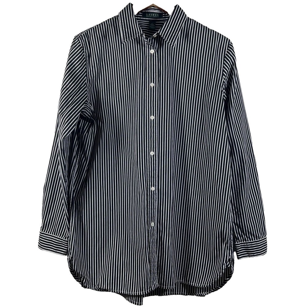 Lauren Ralph Lauren Shirt Men's Blue Striped Long Sleeve 100% Cotton Size Large